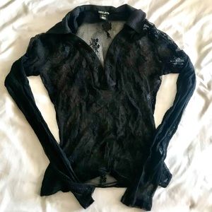 Vintage Guess Jeans Black Lace Long Sleeve XL